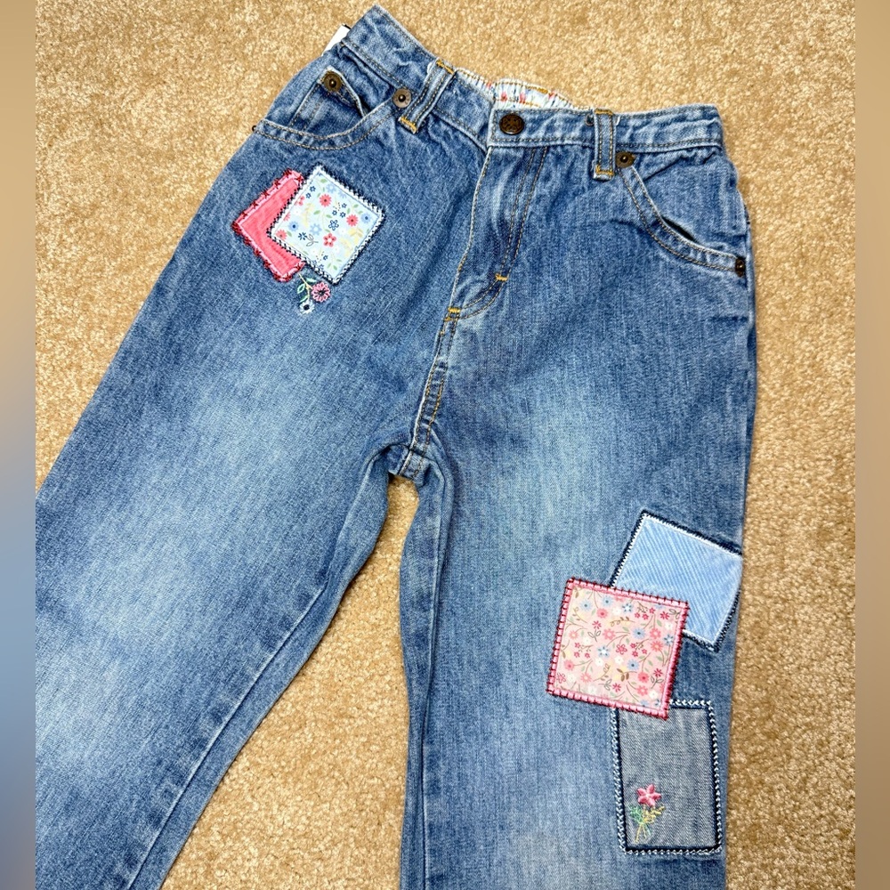 Vintage 2000’s OshKosh B'gosh Girls SZ 5 Denim Jeans – Floral Patch, Embroidered